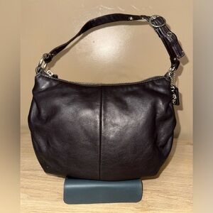 COACH Pebble Leather Hobo Shoulder Bag in Dark Brown.